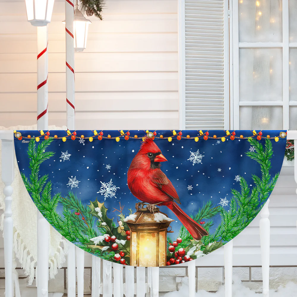 Cardinal Bird And Lantern Christmas Non-Pleated Fan Flag