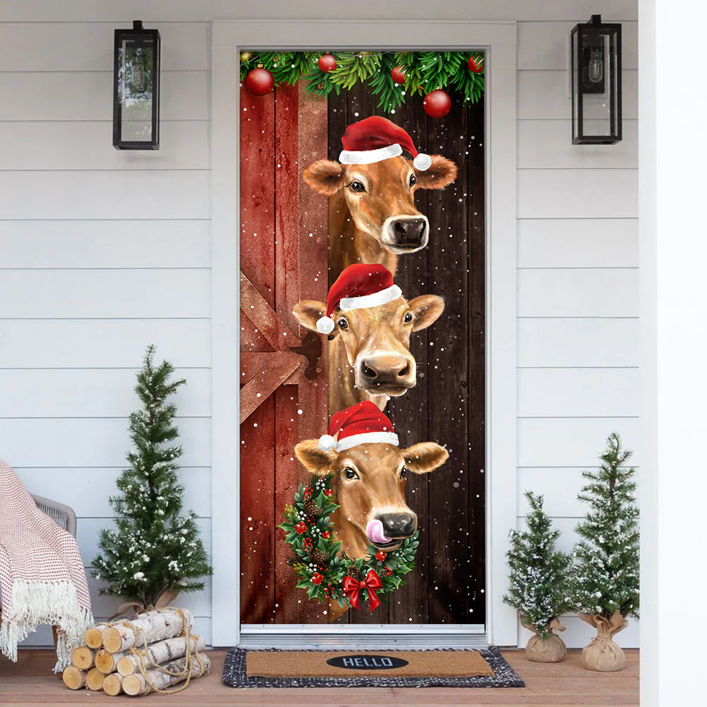 Cow Cattle Christmas Door Cover, Farm Decor
