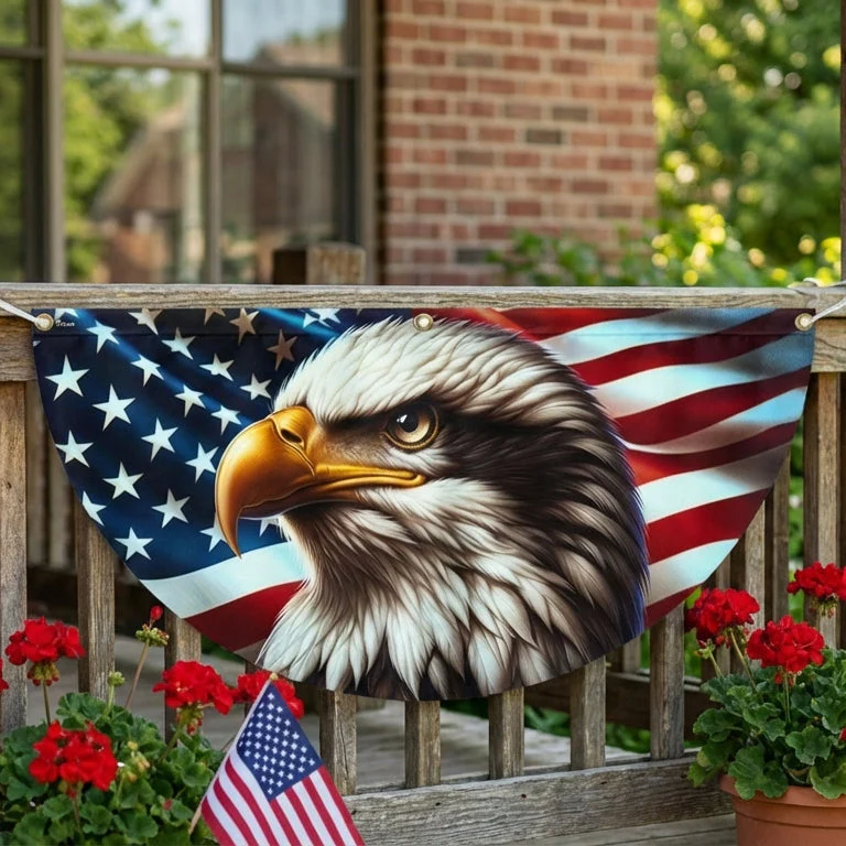 Patriotic Eagle American Non-Pleated Fan Flag 3-Day Shipping