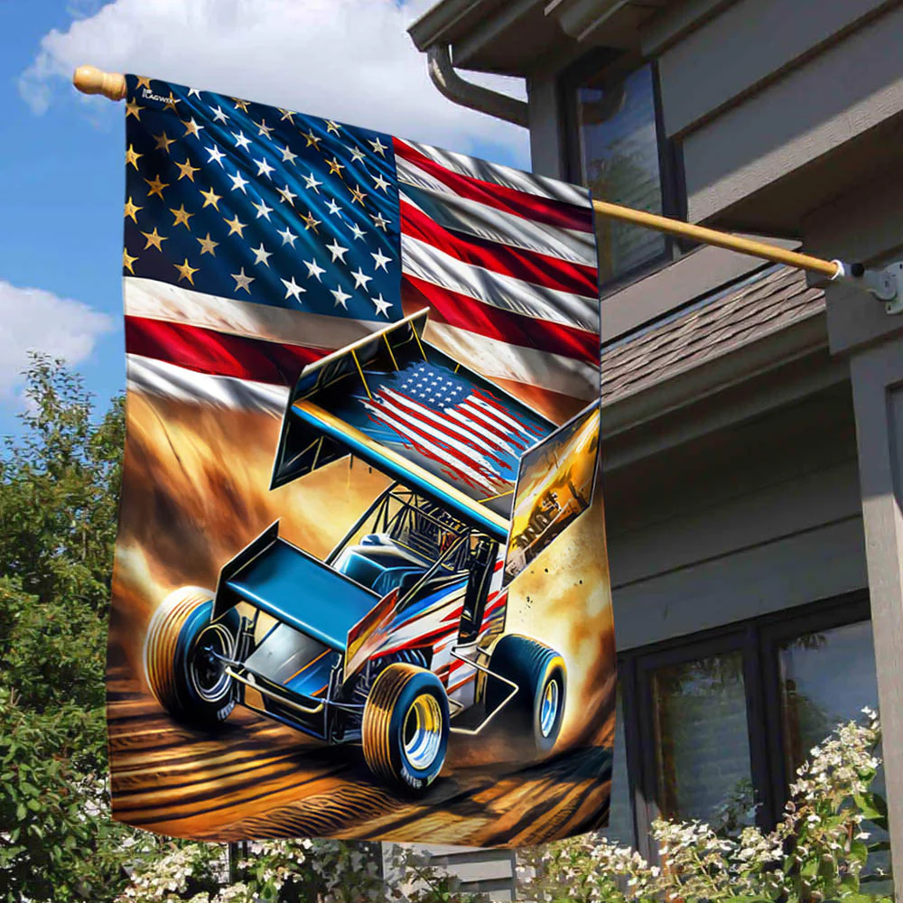 Bimipi Sprint Car Racing. Dirt Track Racing American Flag