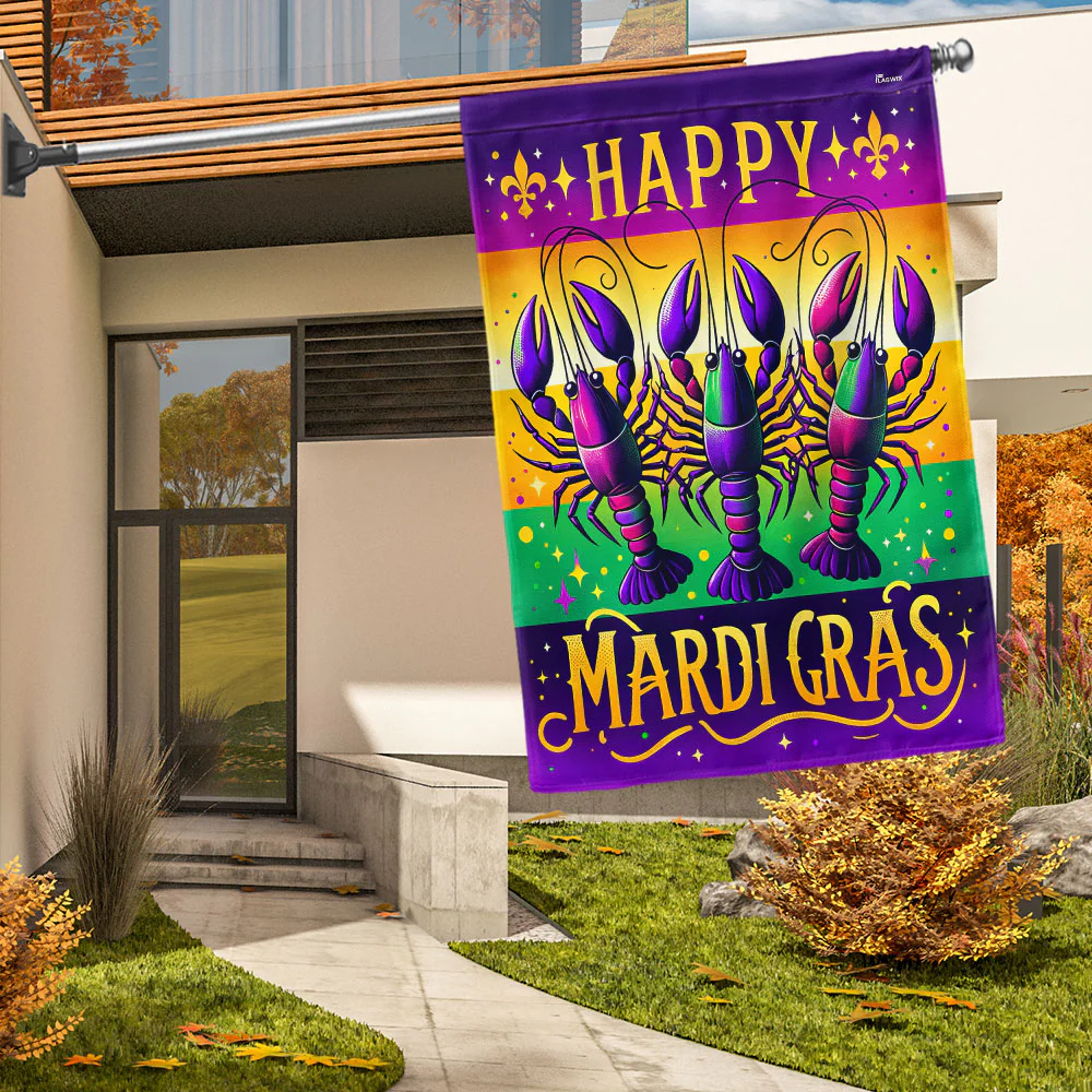 Mardi Gras Crawfish Flag, Fat Tuesday Carnival Home Decor
