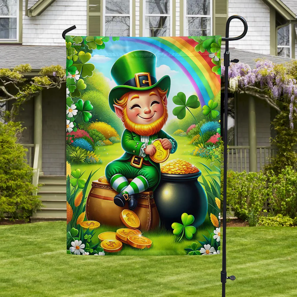 Irish St. Patrick's Day Leprechaun Shamrock Flag