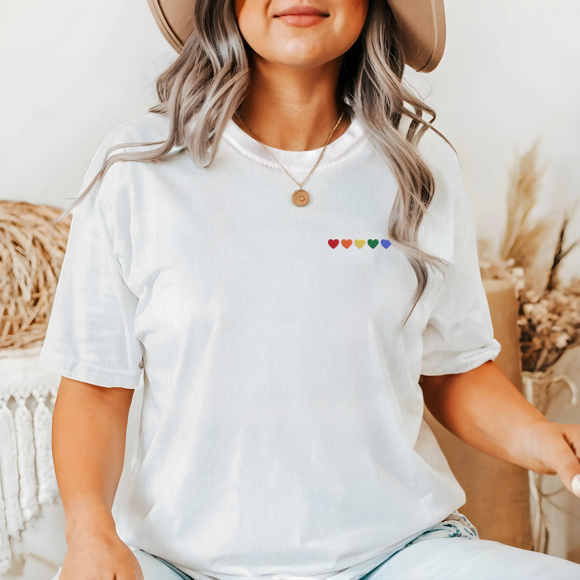 LGBT Pride Rainbow Heart Love Is Love Embroidered T-Shirt
