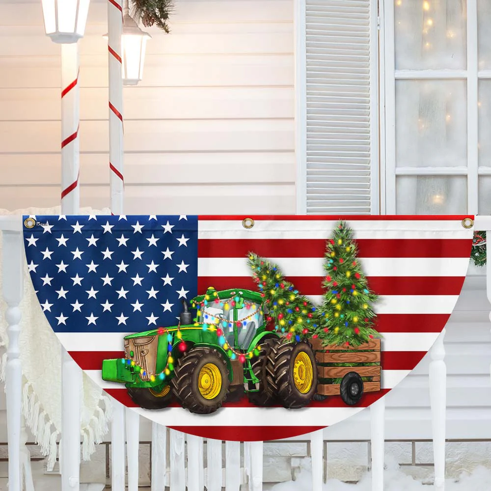 Tractor Christmas Farm Life Non-Pleated Fan Flag