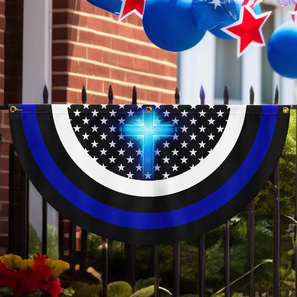 Christian The Thin Blue Line Non-Pleated Fan Flag