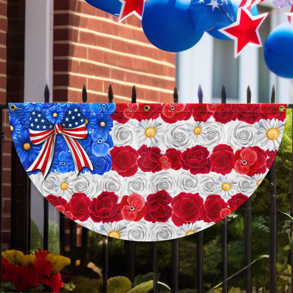 Bimipi American Flag - Floral American Flag Happy 4th Of july Independence Day Non-Pleated Fan Flag