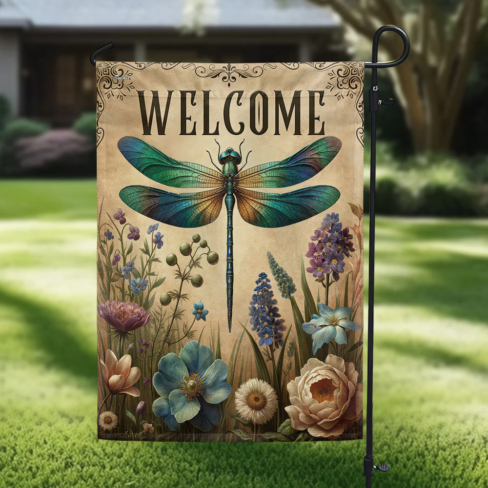 Welcome Spring Dragonfly Flag for Outdoor Home Decor