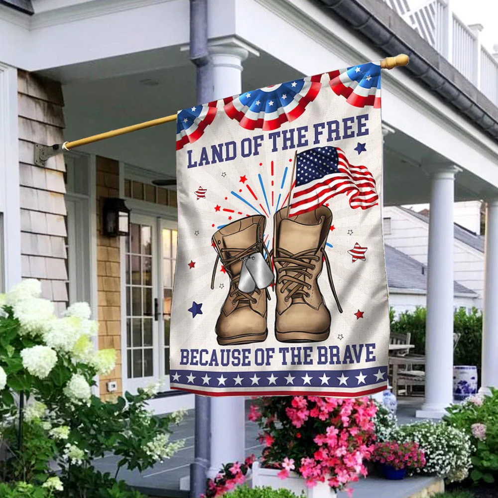 Bimipi American Flag - Land Of The Free Because Of The Brave Veteran Boots Independence Day Patriotic Flag
