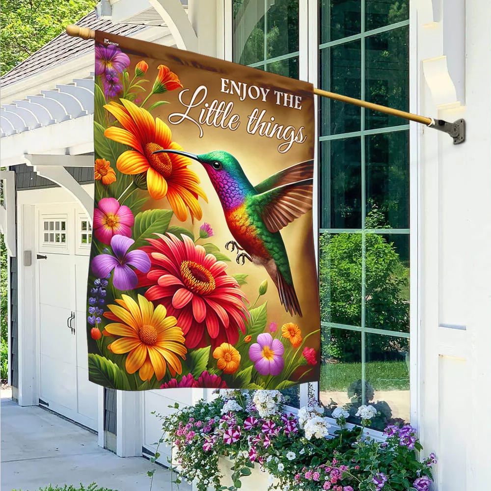 Spring Enjoy the Little Things Flag with Hummingbird Design for Outdoor Home Decor