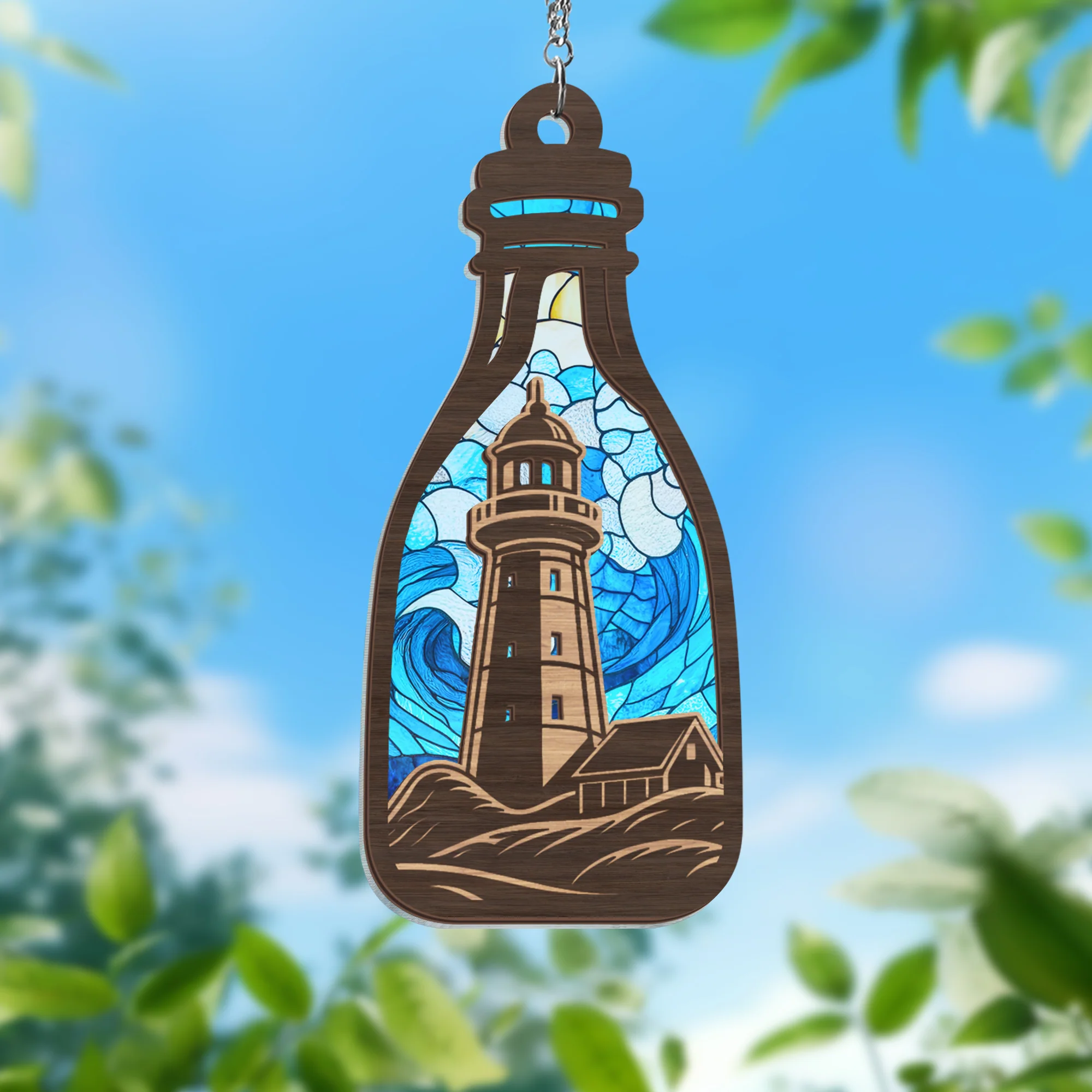 Christmas Ornament, Beach Lighthouse 2 Layered Hanging Suncatcher