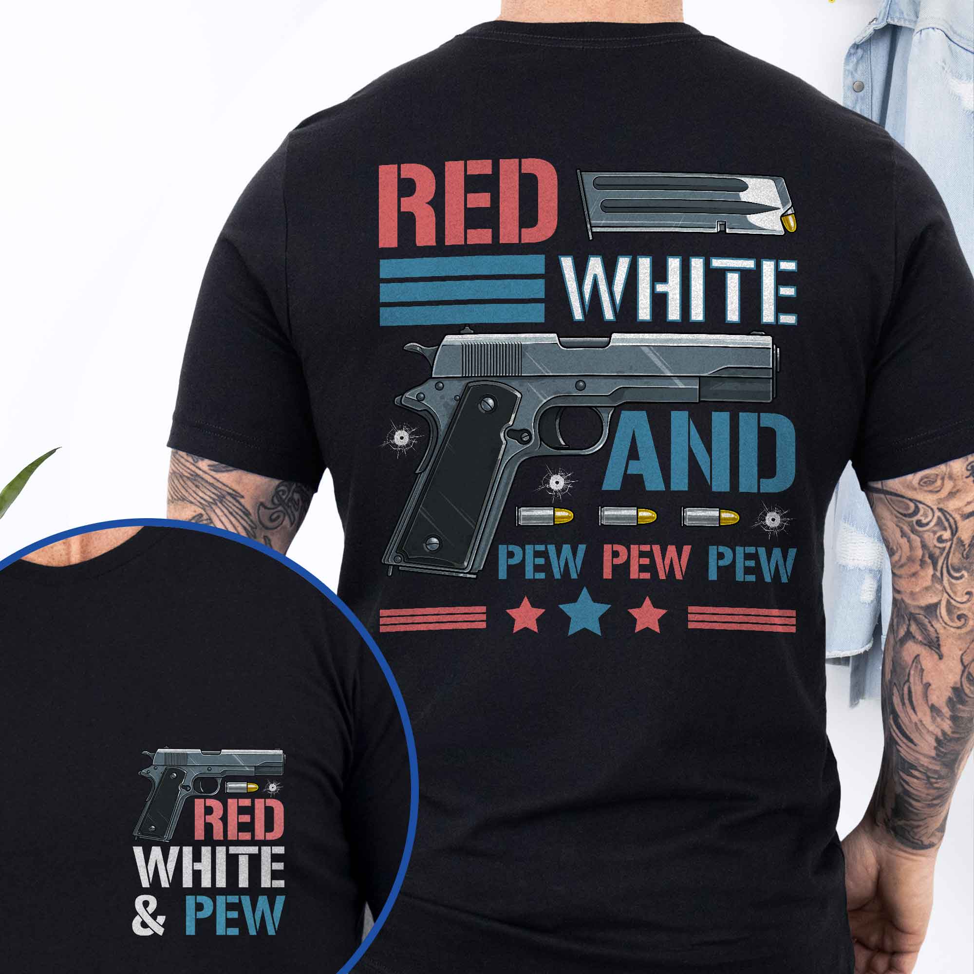 4th of july, Red White & Pew 2nd Amendment, Patriotic American Gun T-Shirt