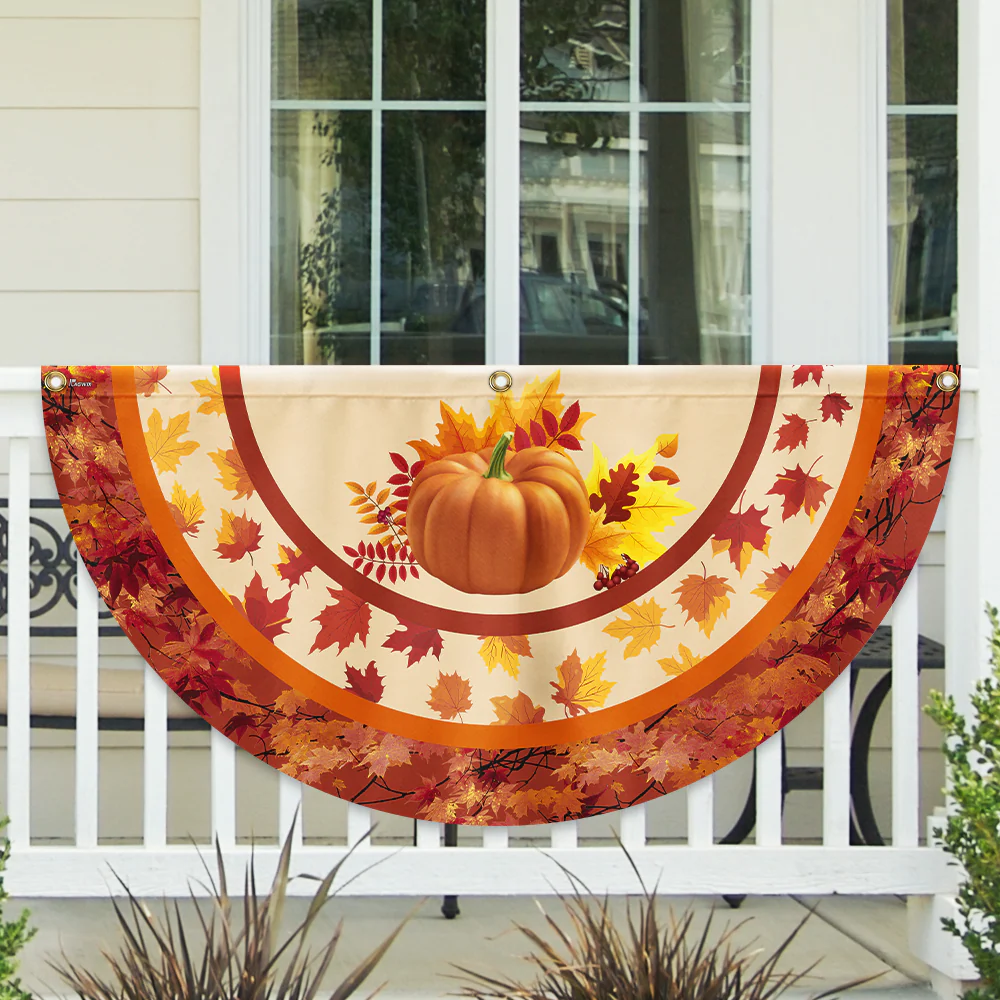 Fall Flag Pumpkin Thanksgiving Non-Pleated Fan Flag 3-Day Shipping