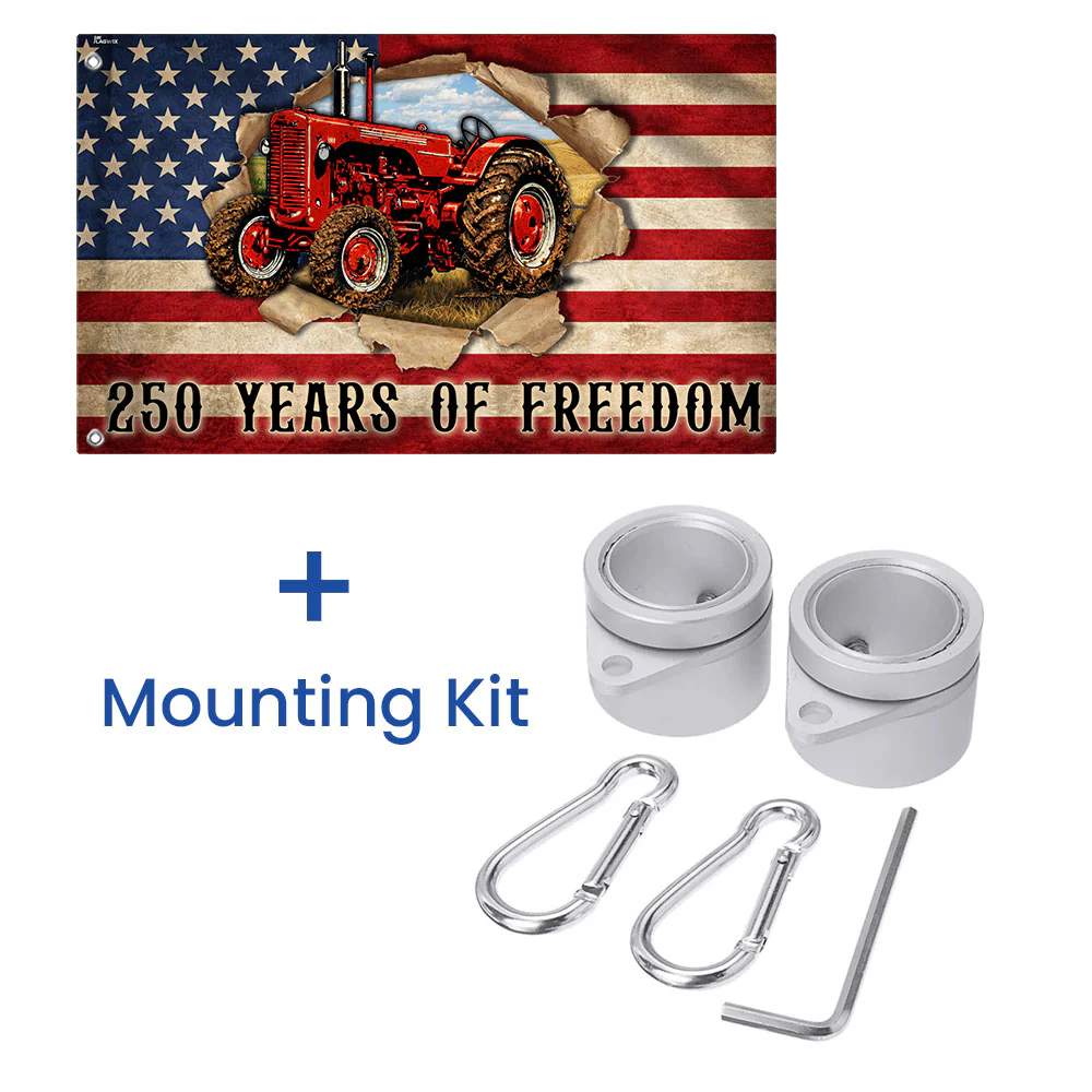 Tractor Farmer Flag, 250 Years of Freedom Red Tractor Grommet Flag