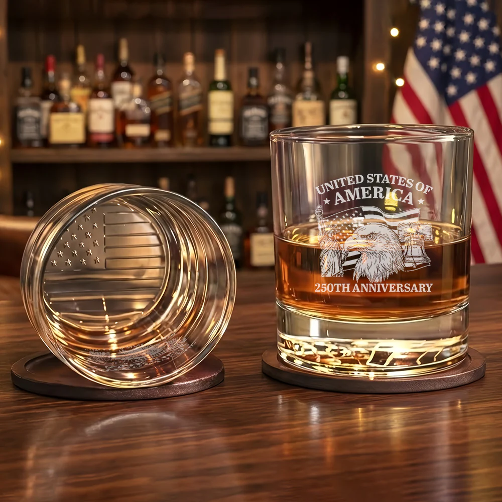 250th Anniversary of America Eagle Liberty Engraved Whiskey Glass