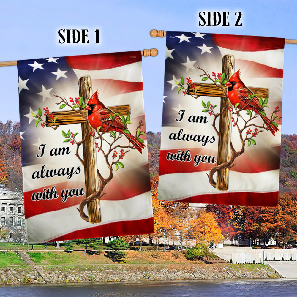 Cardinal Christian Cross I Am Always With You American Flag