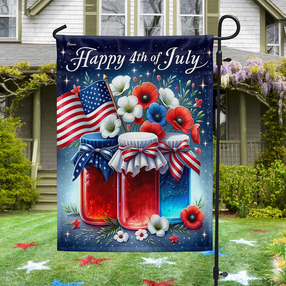 Bimipi American Flag - Happy 4th Of july Patriotic Flowers Floral Independence Day Flag